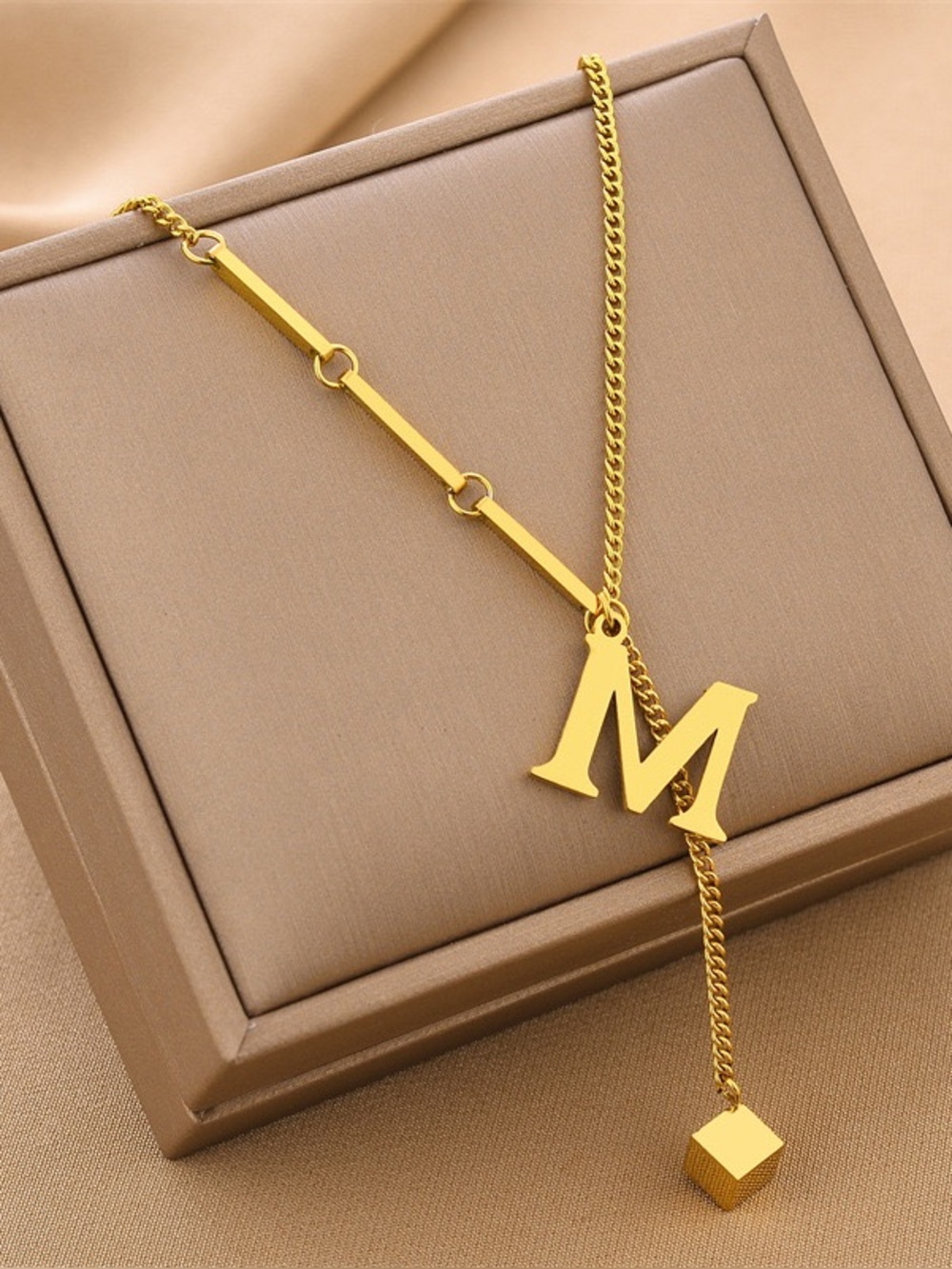 Gold Initial M Pendant Necklace for Women